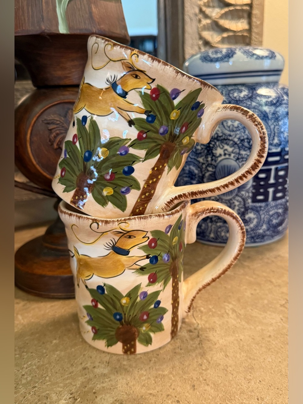 Vintage Hand Painted Tropical Lifestyles Fiji Christmas Mug - Set of 2